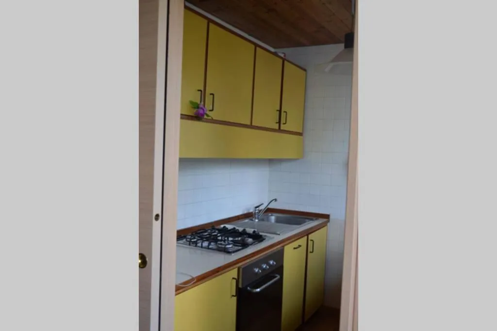 Cucina con fuochi e lavandino a Chalet nel Bosco